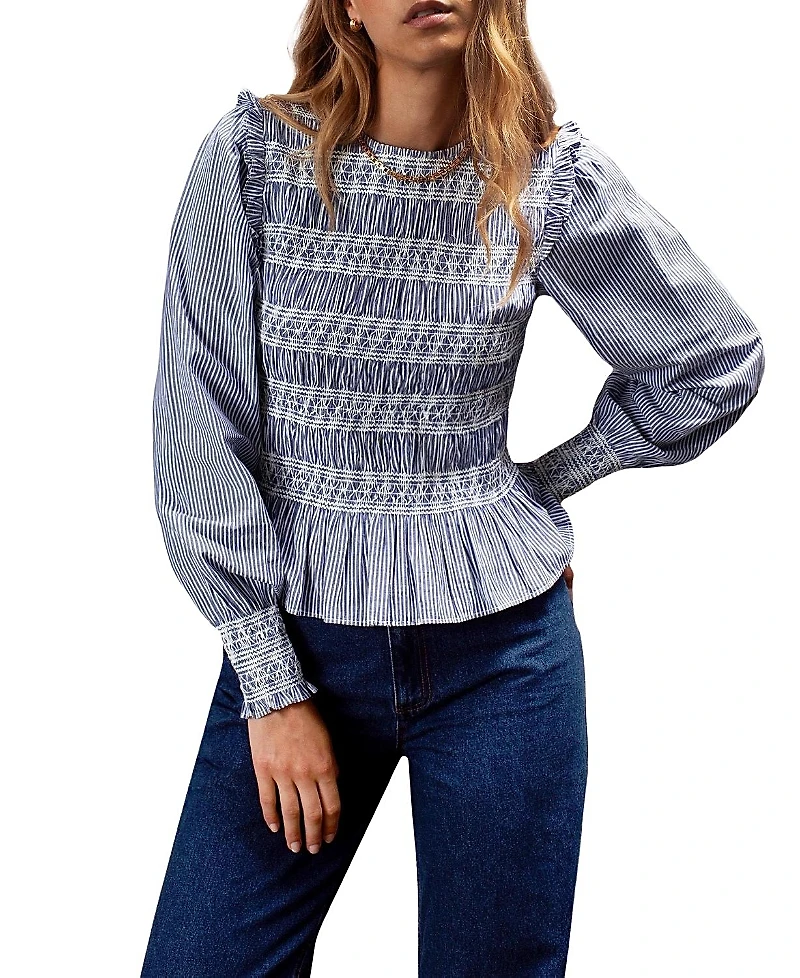 Ro & Zo Stripe Shirred Blouse Top