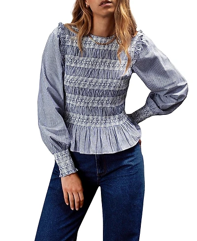 Ro & Zo Stripe Shirred Blouse Top
