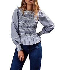 Ro & Zo Stripe Shirred Blouse Top