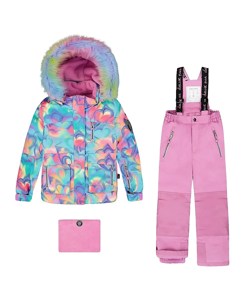 Deux par Deux Girls' Two-Piece Play Heart Snowsuit - Big Kid