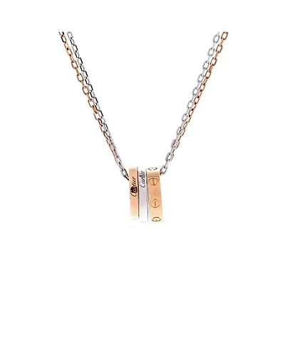Pre-Owned Cartier Love 3 Ring Pendant Necklace 18K Rose Gold and 18K White Gold with 6 Diamonds