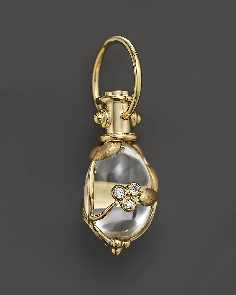Temple St. Clair 18K Yellow Gold Vine Amulet with Oval Rock Crystal and Diamonds