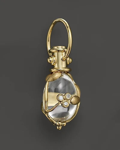 Temple St. Clair 18K Yellow Gold Vine Amulet with Oval Rock Crystal and Diamonds