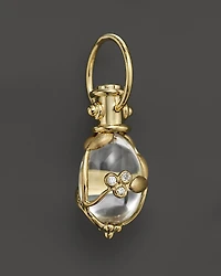 Temple St. Clair 18K Yellow Gold Vine Amulet with Oval Rock Crystal and Diamonds
