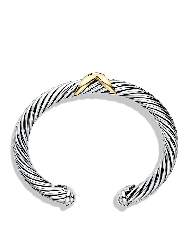 X Classic Cable Station Bracelet Sterling Silver with 14K Yellow Gold, 7mm