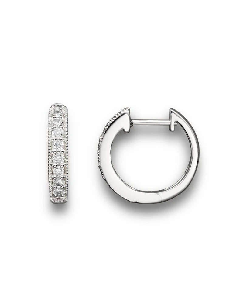 Diamond Bezel Set Huggie Hoop Earrings in 14K White Gold, .30 tcw