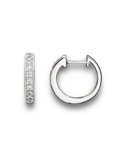 Diamond Bezel Set Huggie Hoop Earrings in 14K White Gold, .30 tcw