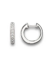 Diamond Bezel Set Huggie Hoop Earrings in 14K White Gold, .30 tcw
