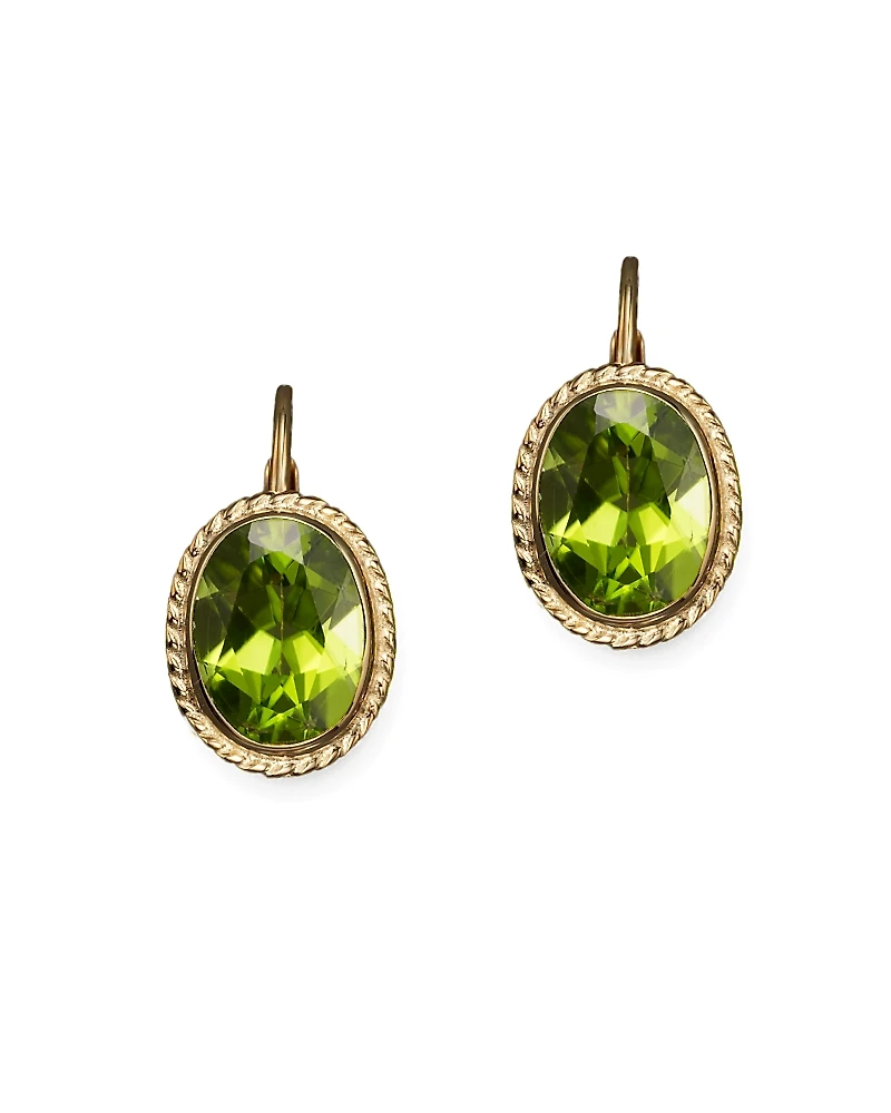 14K Yellow Gold Bezel Set Medium Drop Earrings with Peridot