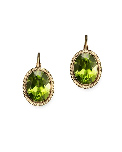 14K Yellow Gold Bezel Set Medium Drop Earrings with Peridot
