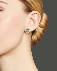 Black Opal Bezel Set Stud Earrings in 14K Yellow Gold