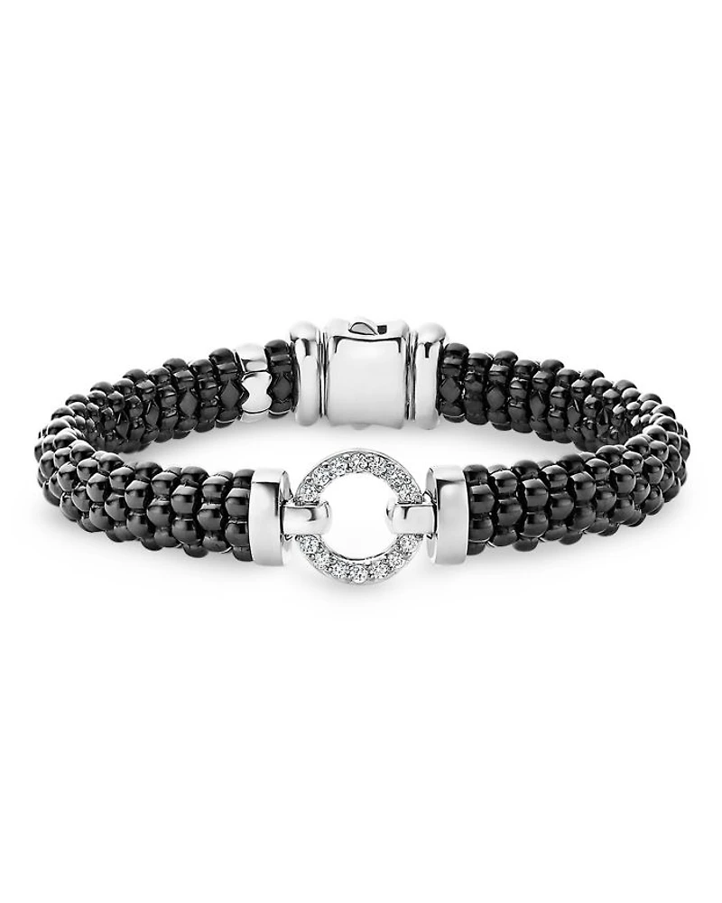 Black Caviar Ceramic Bracelet with Sterling Silver and Diamonds
