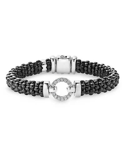 Black Caviar Ceramic Bracelet with Sterling Silver and Diamonds