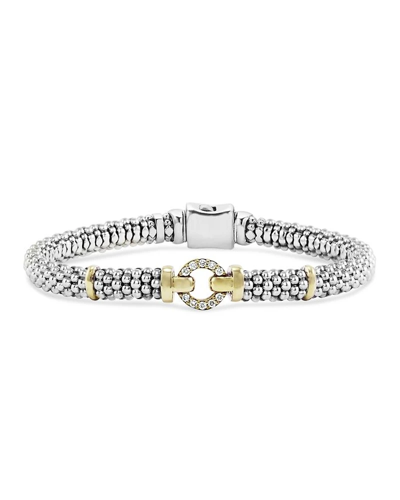 18K Gold and Sterling Silver Caviar and Diamonds Rope Bracelet, 6mm