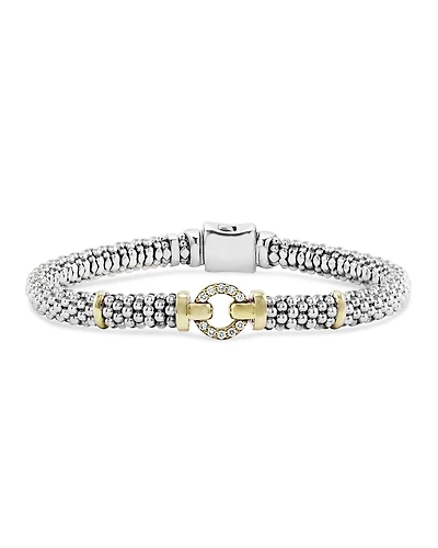 18K Gold and Sterling Silver Caviar and Diamonds Rope Bracelet, 6mm