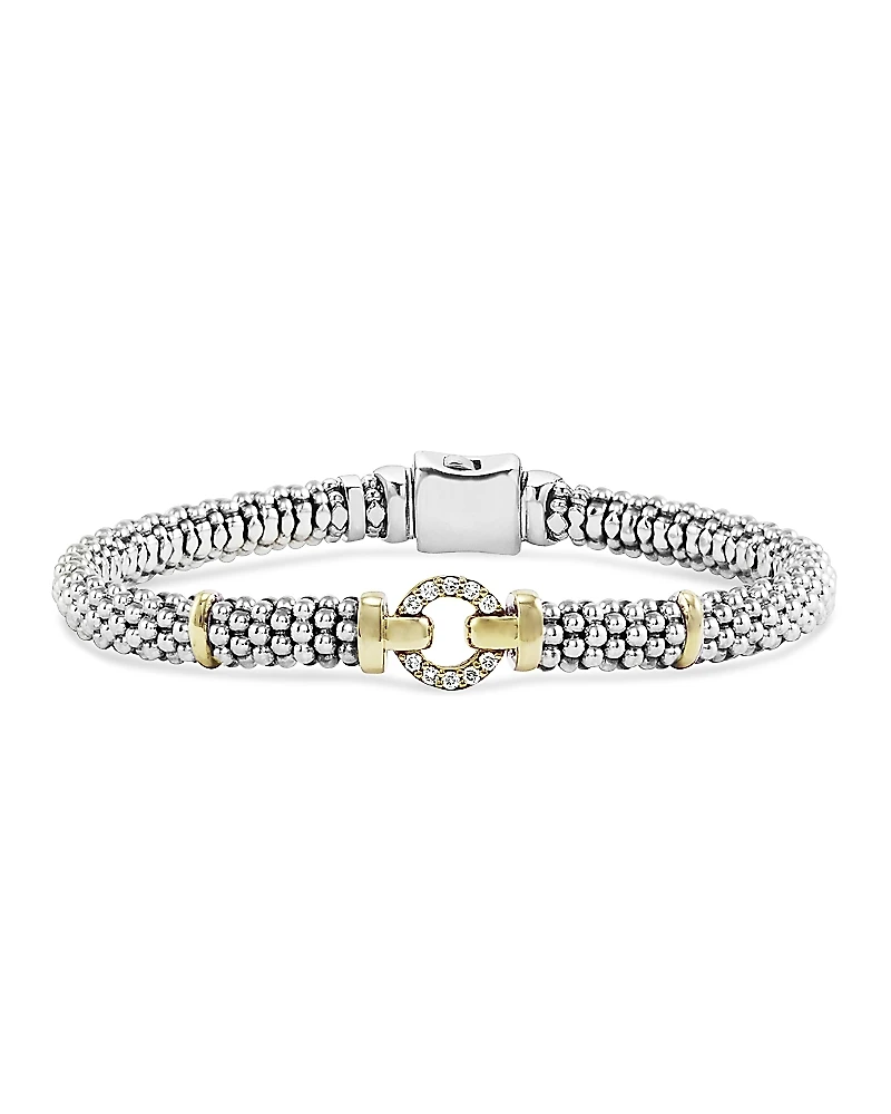 Lagos 18K Gold and Sterling Silver Caviar and Diamonds Rope Bracelet