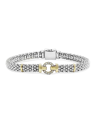 Lagos 18K Gold and Sterling Silver Caviar and Diamonds Rope Bracelet