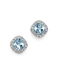 Aquamarine Cushion Cut and Diamond Stud Earrings