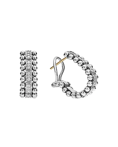 Lagos Sterling Silver Caviar Spark Diamond Oval Hoop Earrings