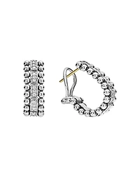 Lagos Sterling Silver Caviar Spark Diamond Oval Hoop Earrings