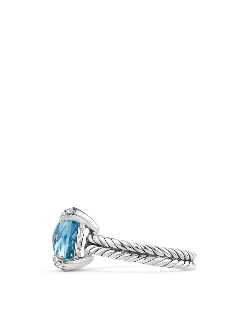 Sterling Silver Châtelaine Ring with Gemstones & Diamonds, 11mm
