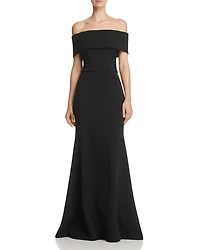 Off-the-Shoulder Scuba Crepe Gown - Exclusive