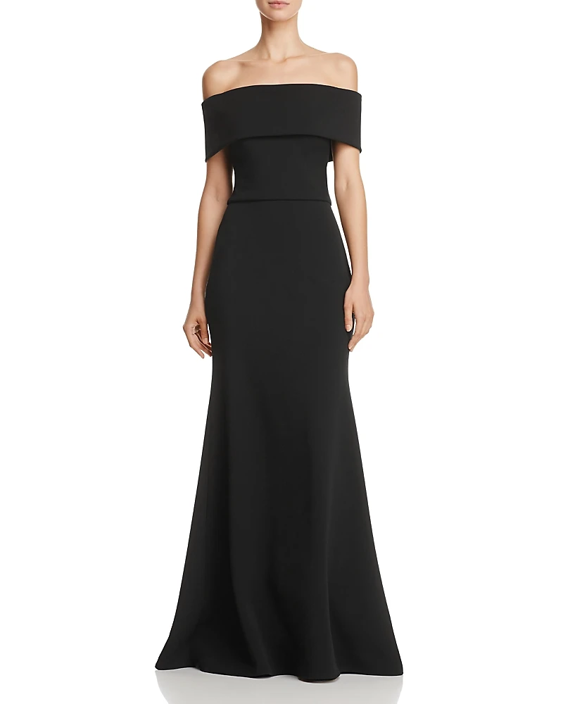 Aqua Off-the-Shoulder Scuba Crepe Gown - Exclusive