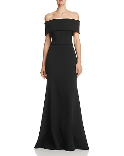 Aqua Off-the-Shoulder Scuba Crepe Gown - Exclusive