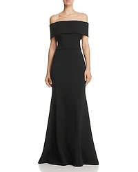 Aqua Off-the-Shoulder Scuba Crepe Gown - Exclusive