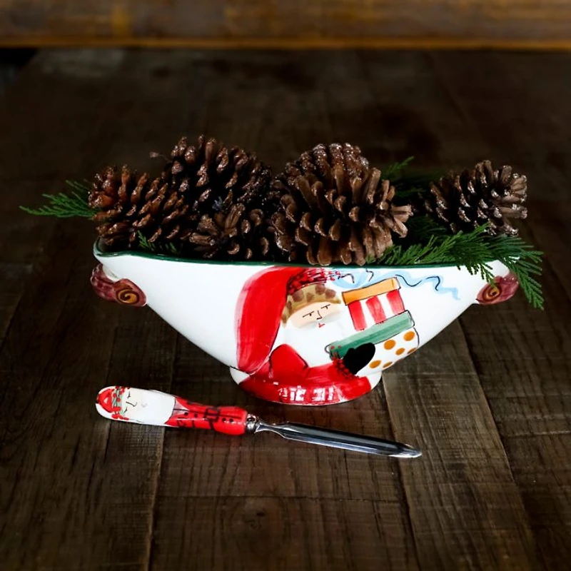 Old St. Nick with Presents Handled Oval Bowl