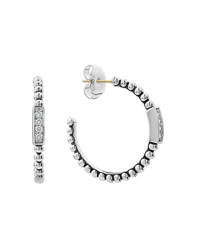 Sterling Silver Caviar Spark Diamond Hoop Earrings