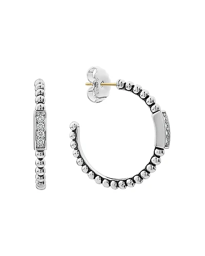 Lagos Sterling Silver Caviar Spark Diamond Hoop Earrings