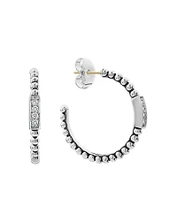Lagos Sterling Silver Caviar Spark Diamond Hoop Earrings