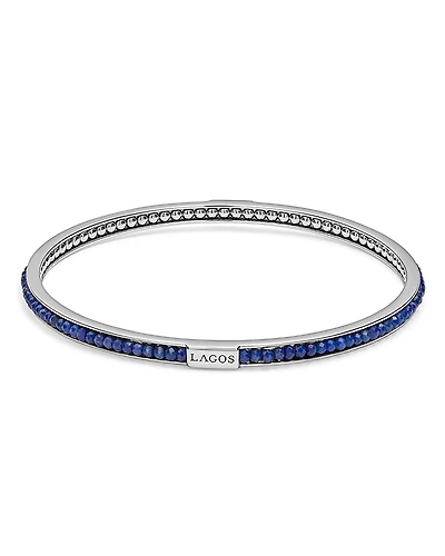 Lagos Sterling Silver Caviar Icon Lapis Beaded Bangle Bracelet
