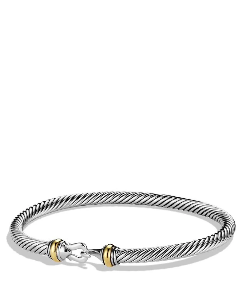 Buckle Classic Cable Bracelet Sterling Silver with 18K Yellow Gold, 4mm