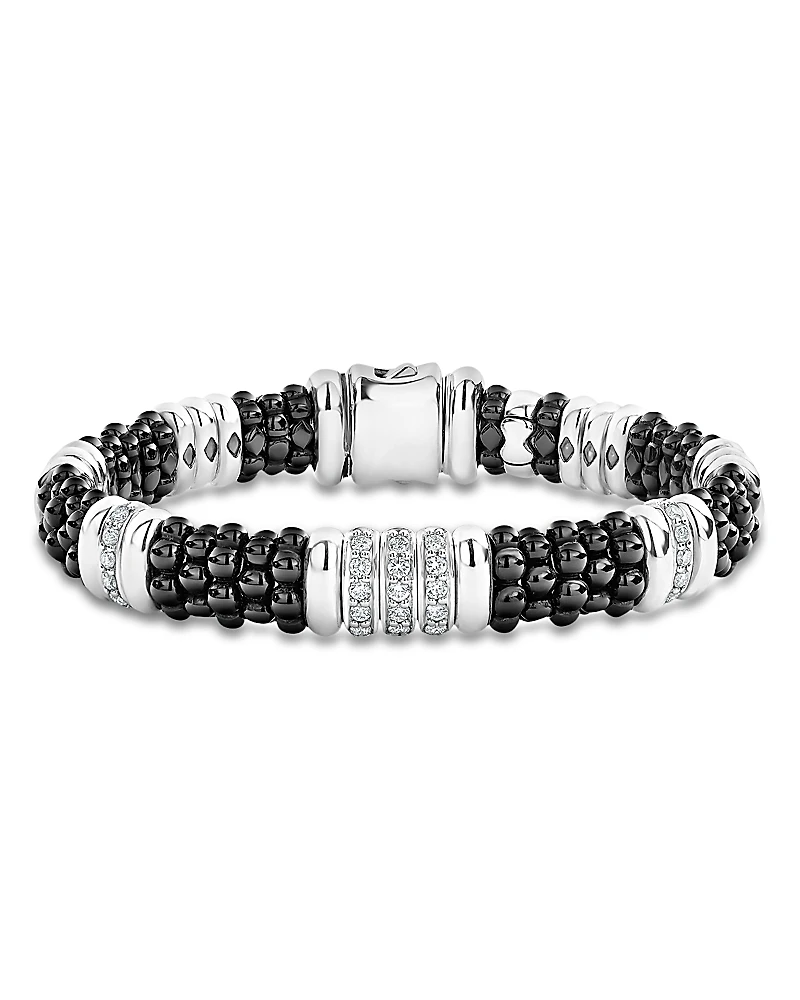 Lagos Sterling Silver Black Caviar Diamond & Black Ceramic Station Bracelet