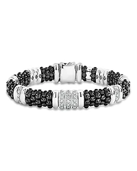 Lagos Sterling Silver Black Caviar Diamond & Black Ceramic Station Bracelet
