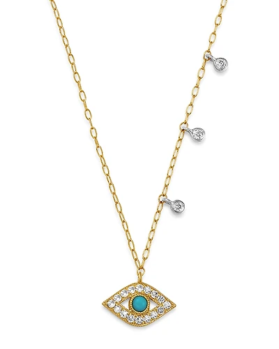 Meira T 14K Yellow Gold & 14K White Gold Diamond & Turquoise Evil Eye Adjustable Pendant Necklace, 18