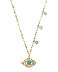 Meira T 14K Yellow Gold & 14K White Gold Diamond & Turquoise Evil Eye Adjustable Pendant Necklace, 18
