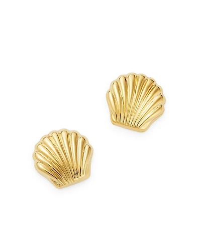 14K Yellow Gold Seashell Stud Earrings - Exclusive