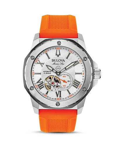 Marine Star Orange Silicone Strap Automatic Watch, 45mm