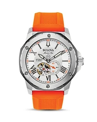 Marine Star Orange Silicone Strap Automatic Watch, 45mm
