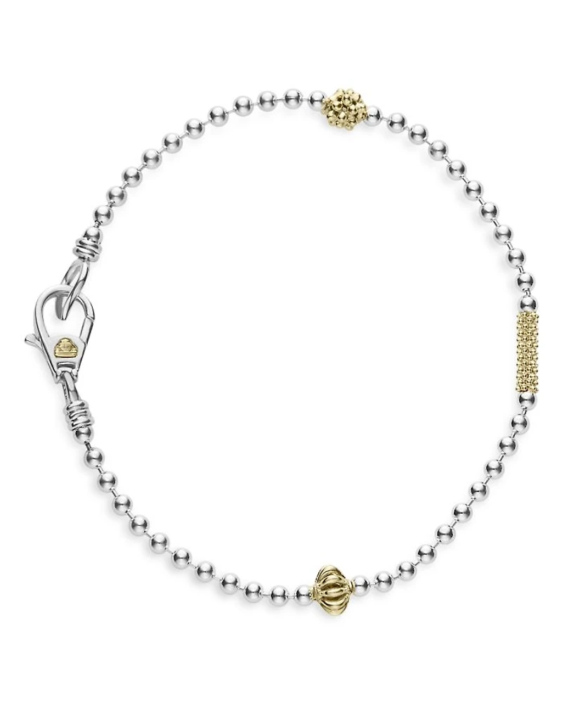 18K Yellow Gold & Sterling Silver Caviar Icon Beaded Bracelet