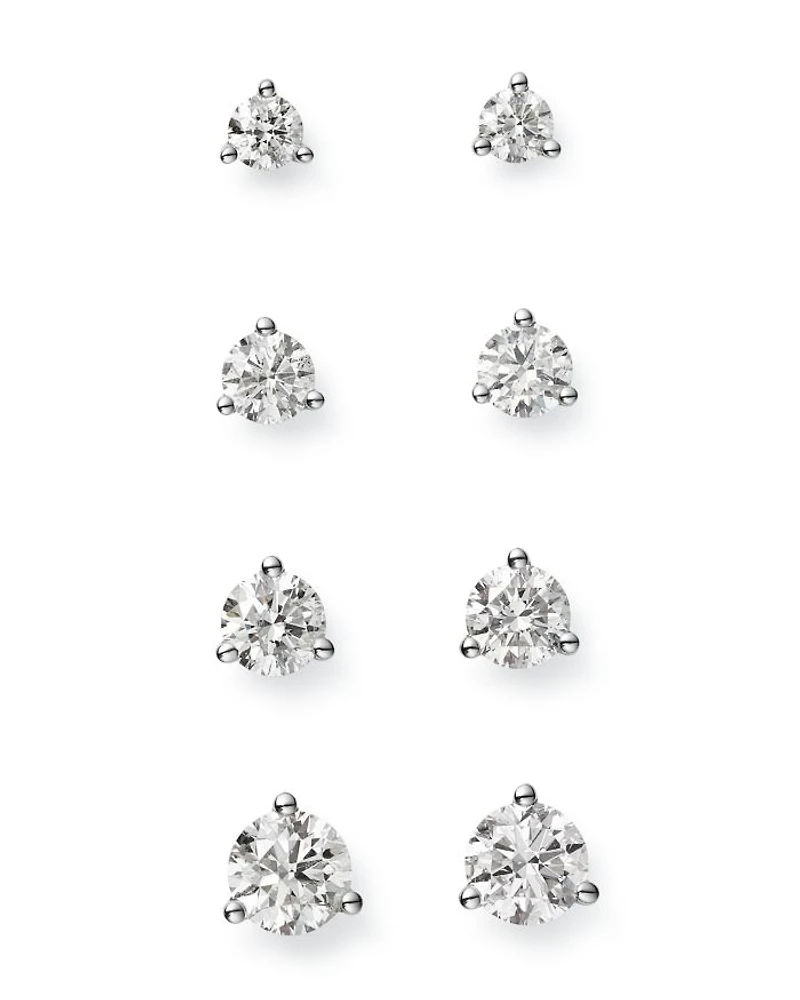 Diamond Stud Earrings 3-Prong Martini Set 14K White Gold