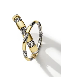 18K Yellow Gold & Sterling Silver High Bar Station Bangle Bracelet