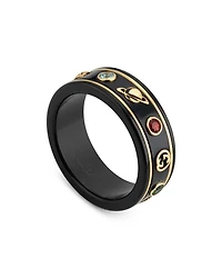 18K Yellow Gold & Black Corundum Topaz Thin Icon Band