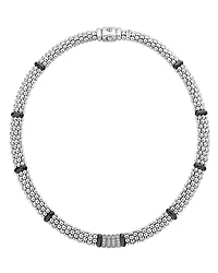 Sterling Silver Black Caviar Diamond & Ceramic Station Necklace