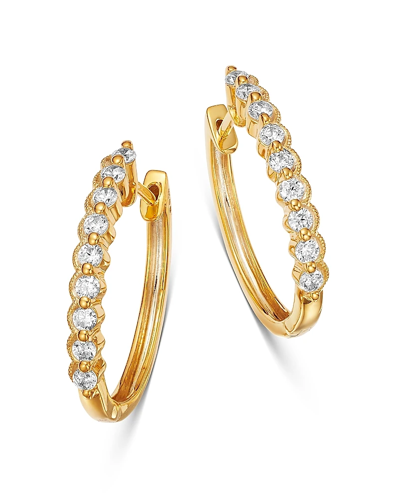 Bloomingdale's Fine Collection Diamond Milgrain Oval Hoop Earrings