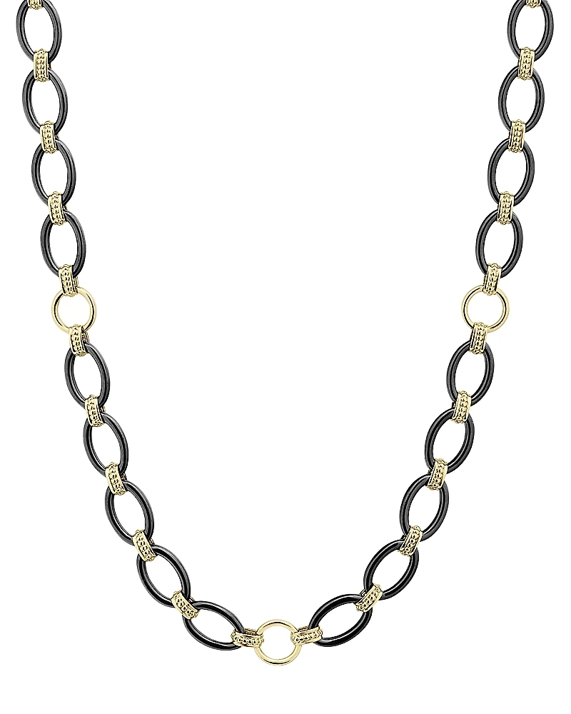 Lagos Meridian 18K Yellow Gold & Black Caviar Black Ceramic Long Station Necklace, 36