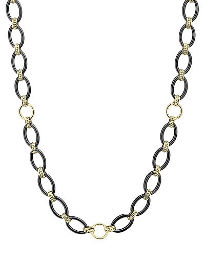 Lagos Meridian 18K Yellow Gold & Black Caviar Black Ceramic Long Station Necklace, 36